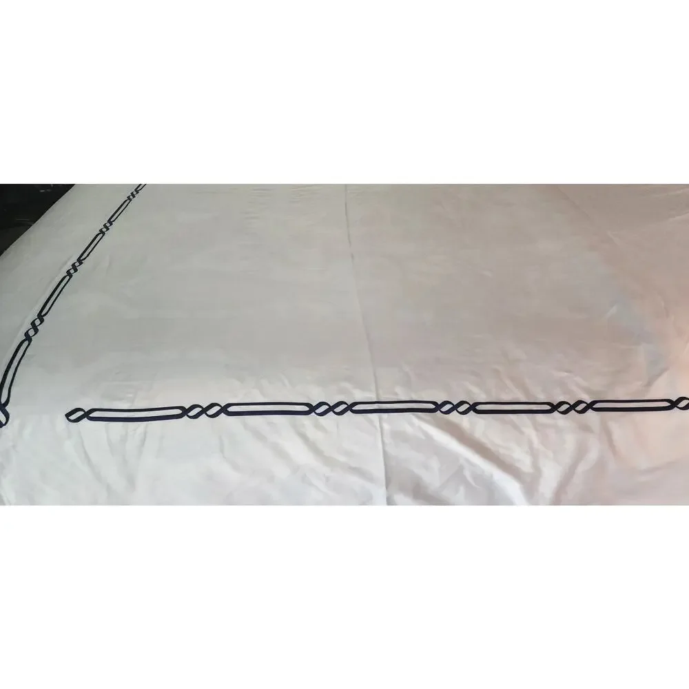 Frette Frame White Navy Embroidery Cotton King Duvet New